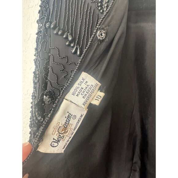 Oleg Cassini Vintage 70s/80s Silk Black Beaded Cocktail Dress 20s Style Flapper - Picture 12 of 13